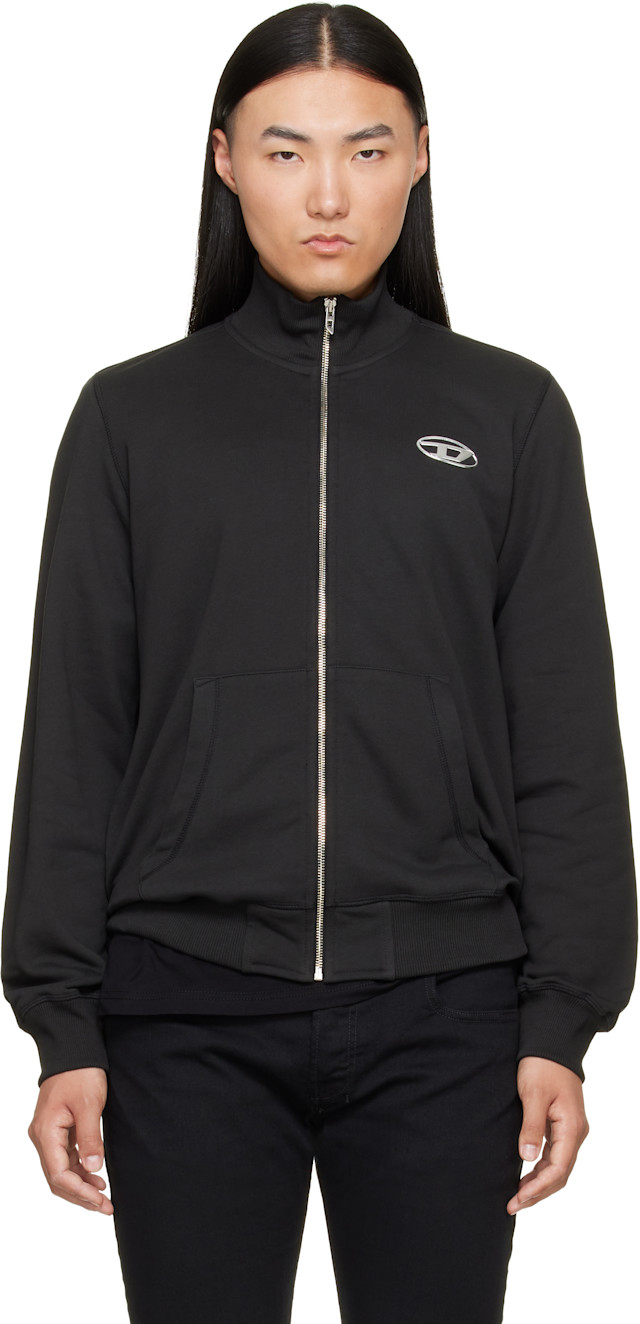 Diesel: ブラック Metallic Oval D モックネック トラックジャケット
