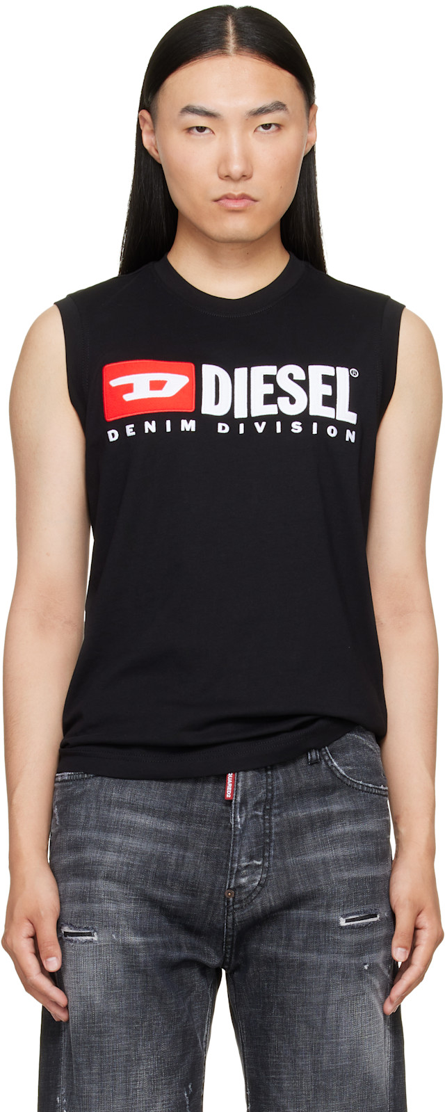 Diesel: ブラック チェスト ロゴプリント タンクトップ | SSENSE 日本