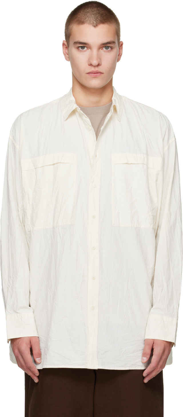 casey casey 15HC191 ノーカラーシャツジャケット CASEY CASEY: オフホワイト Unfinished Hamnet ポケットシャツ