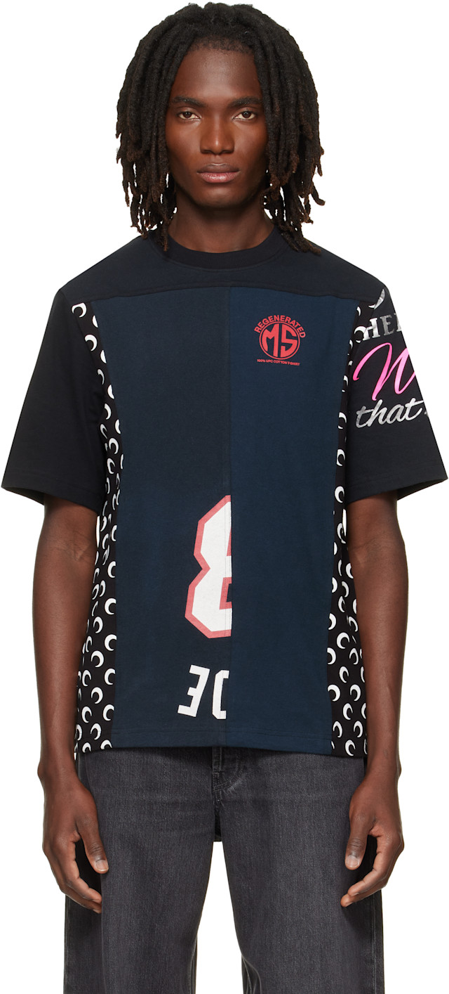 Marine Serre: ブラック Regenerated Graphic Jersey クルーネックT