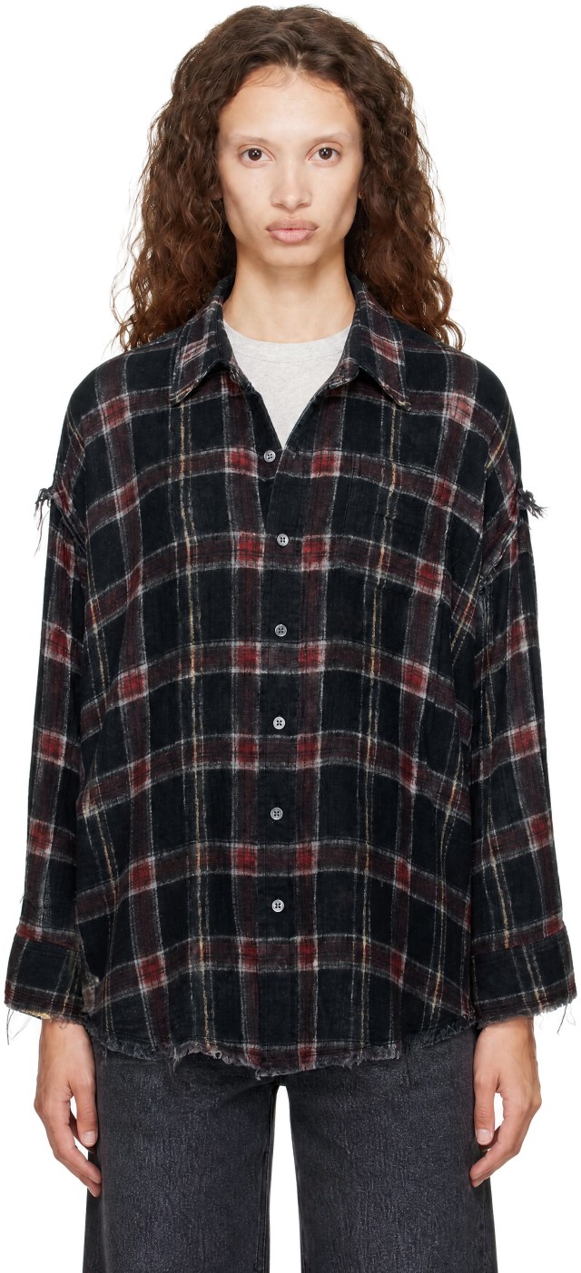 R13: Black Reversible Shredded Seam Drop Neck Shirt | SSENSE Canada