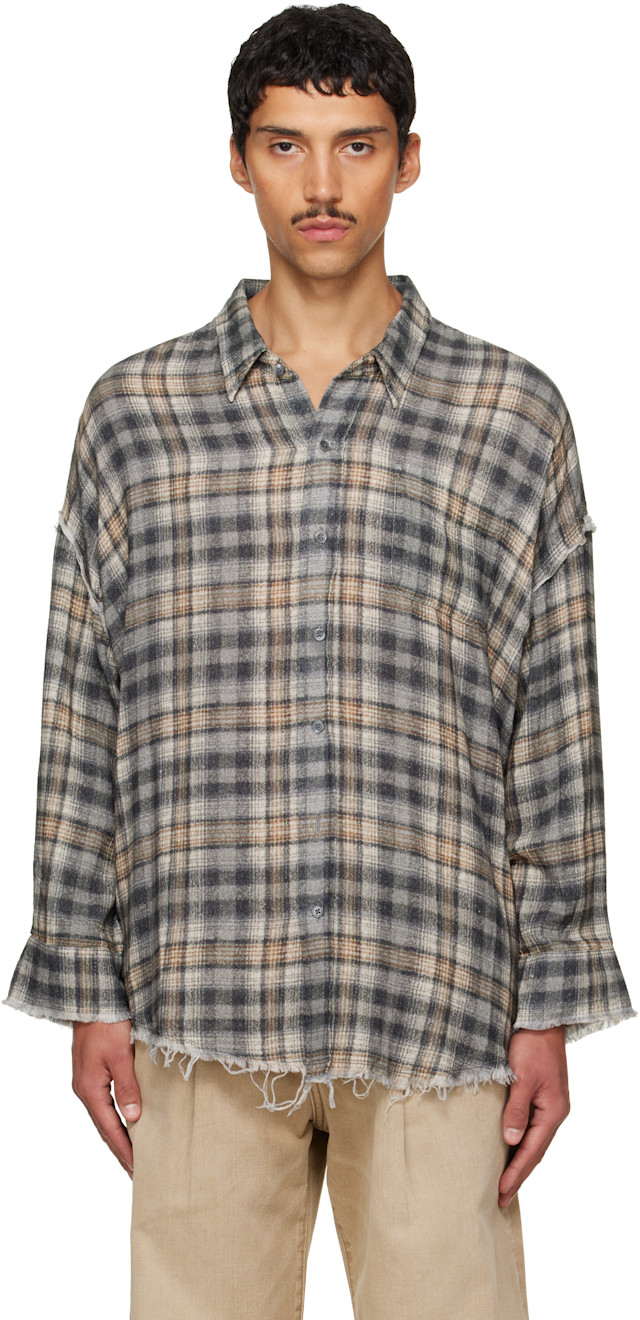 R13: Gray Shredded Seam Drop Neck Shirt | SSENSE