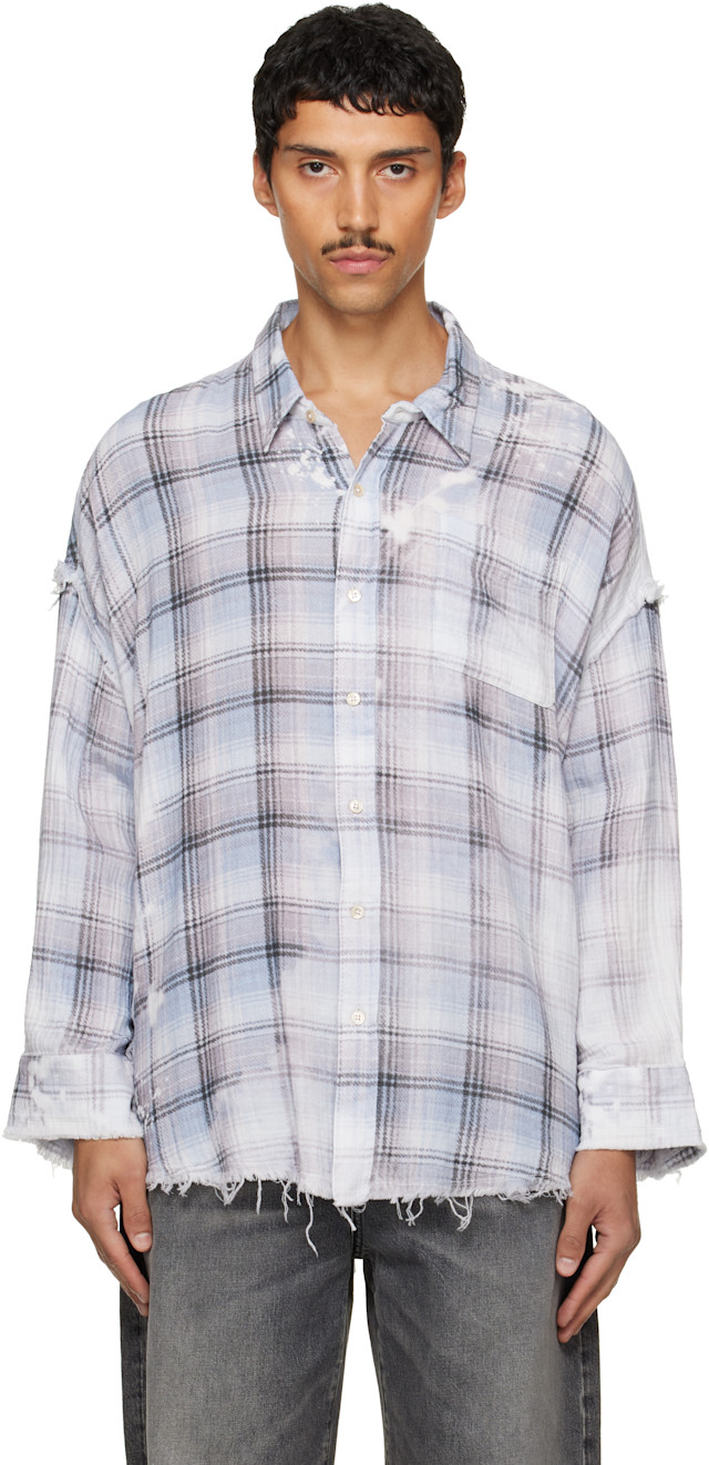 R13: Blue Shredded Seam Drop Neck Shirt | SSENSE Canada
