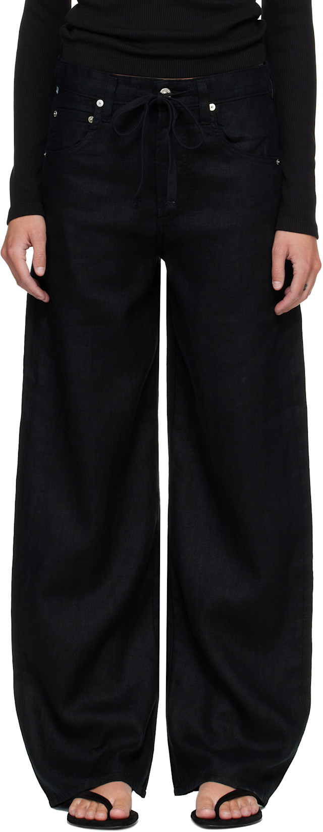 25ss Citizens of humanity リネン deuxieme Citizens of Humanity: Black Brynn Drawstring Linen Trousers | SSENSE