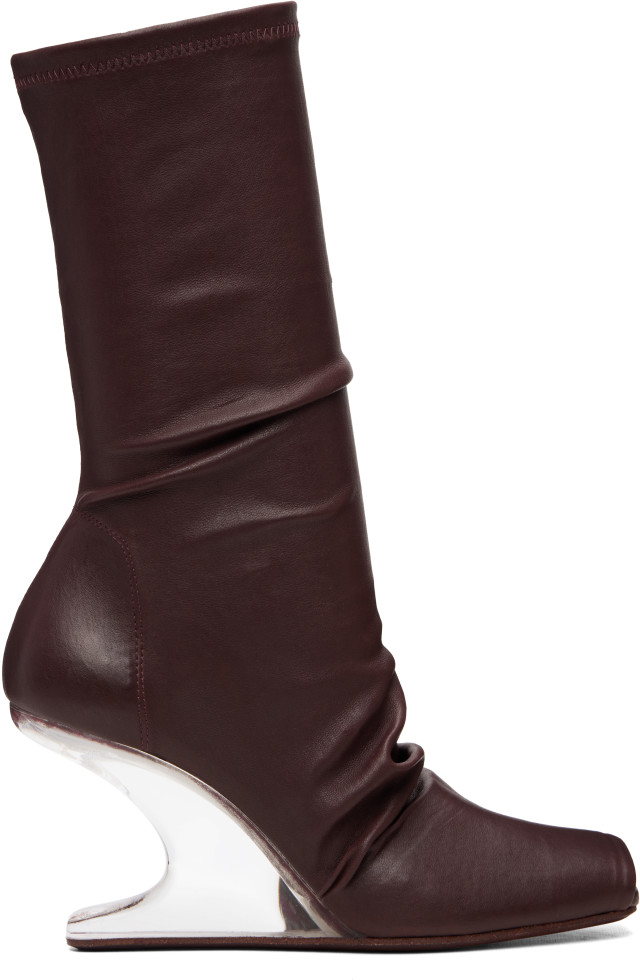 Rick Owens Lilies: Burgundy Tower Cantilever 8 Boots | SSENSE