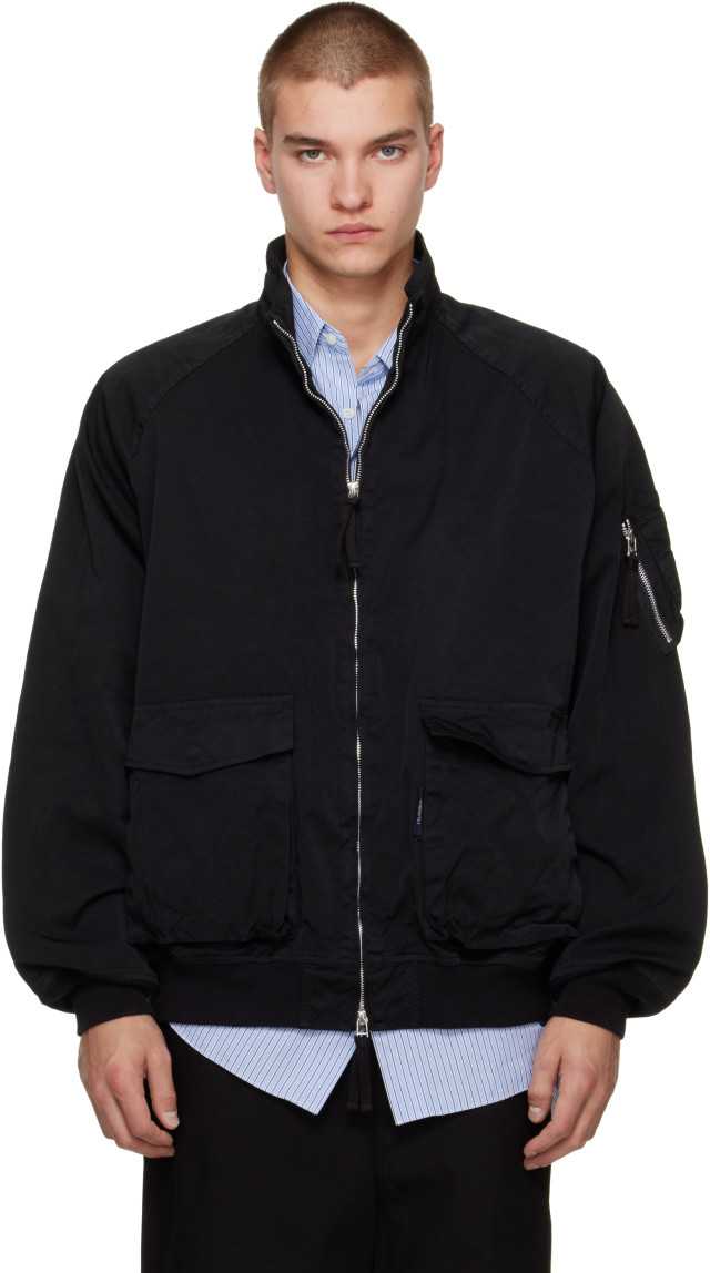 ジャケット・アウター 2021ss Comme des garcons homme bomber Comme des Garçons Homme: Black Garment Dyed Nylon Zip Up Bomber