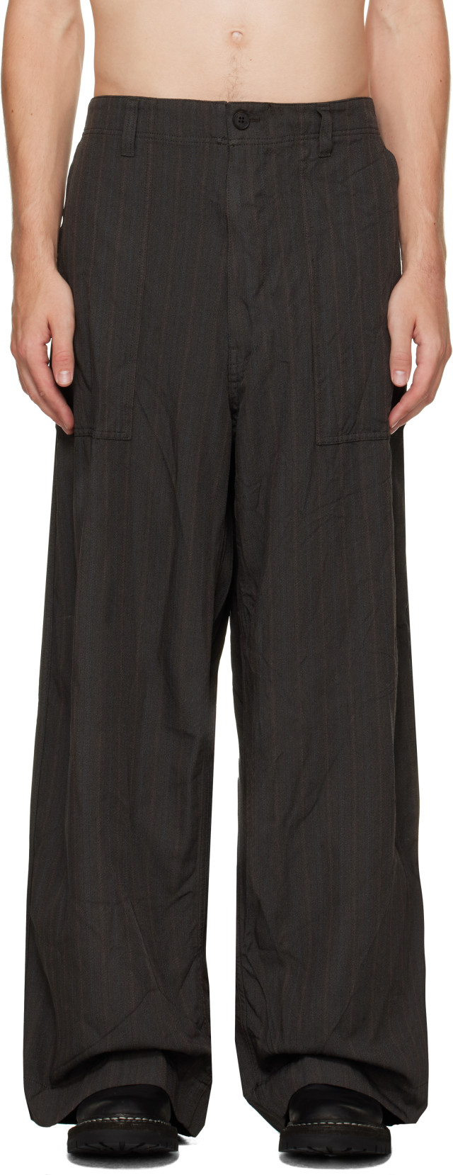 Comme des Garçons Homme: Brown Herringbone Stripe Trousers