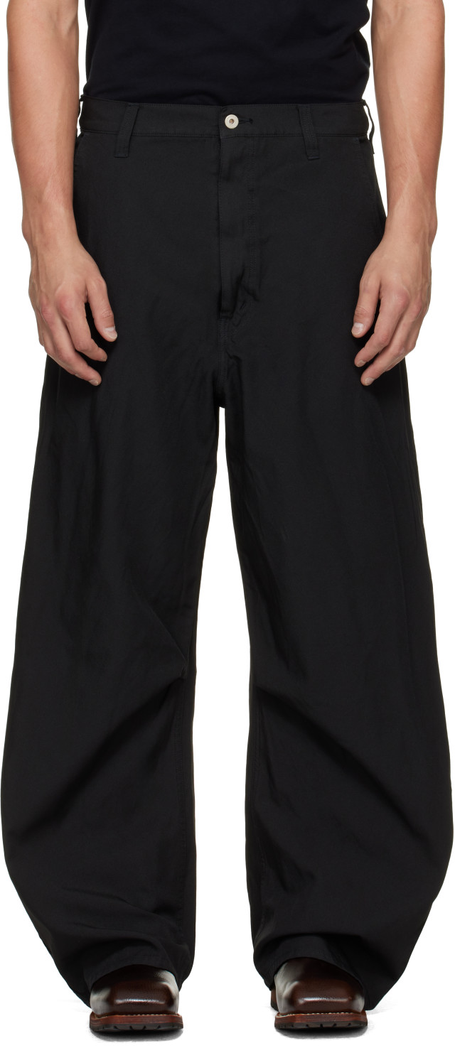 Comme des Garçons Homme: Black Garment Treated Polyester Trousers