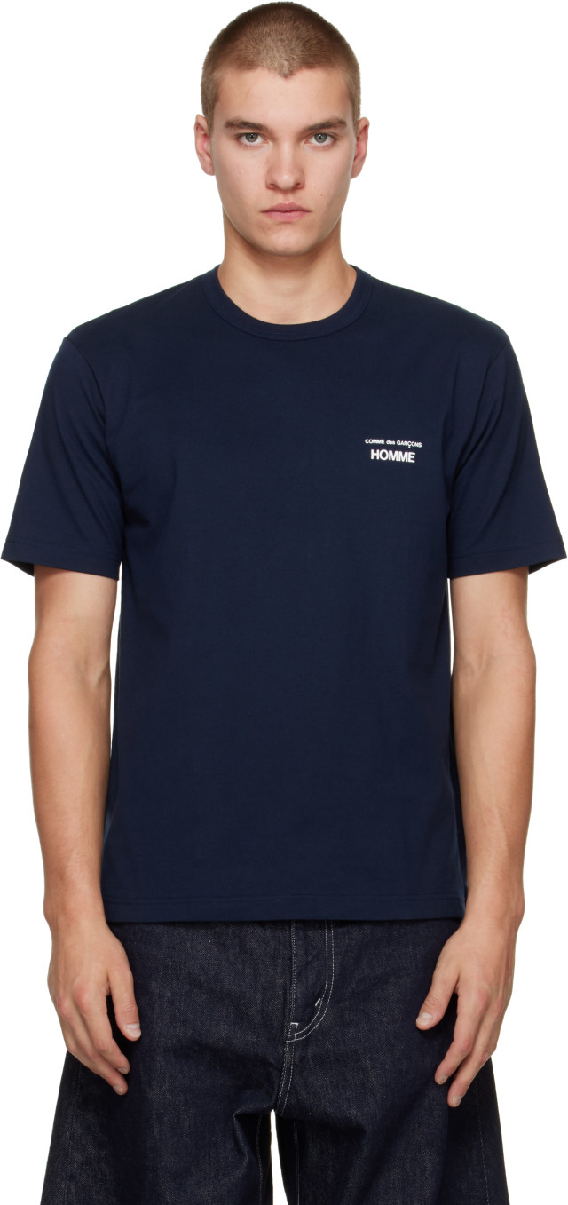 COMME des GARCONS HOMME ネイビー Tシャツ Comme des Garçons Homme: ネイビー 'Homme' Chest Logo コットン T