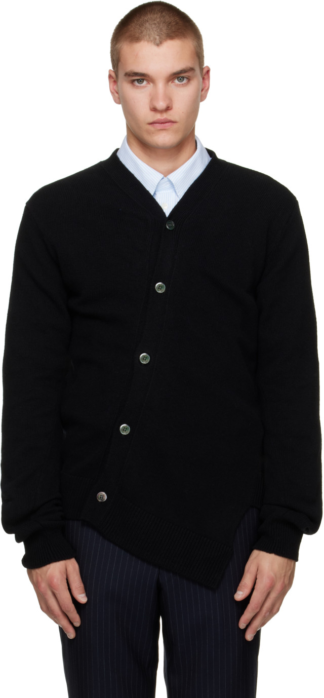 Comme des Garçons Homme Deux: Black Wool Cardigan | SSENSE Canada