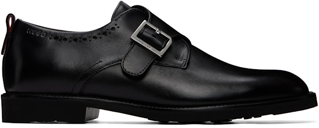 Hugo: ブラック Brogue Details レザー モンクストラップ | SSENSE 日本