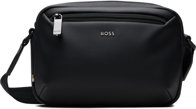 BOSS: ブラック フェイク グレインレザー クロスボディバッグ | SSENSE