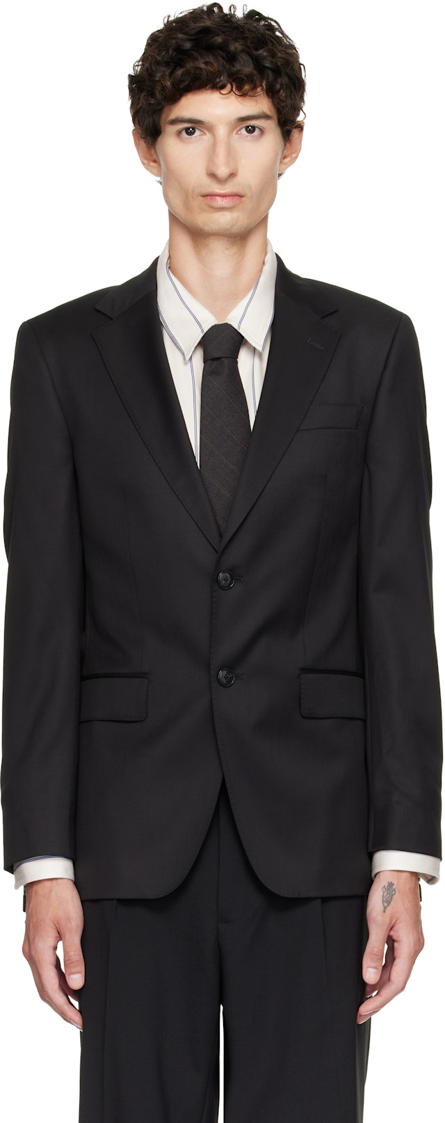 【A3】HUGO BOSS テーラードジャケット ブラック 3XL BOSS: ブラック スリムフィット バージンウール サージ テーラード