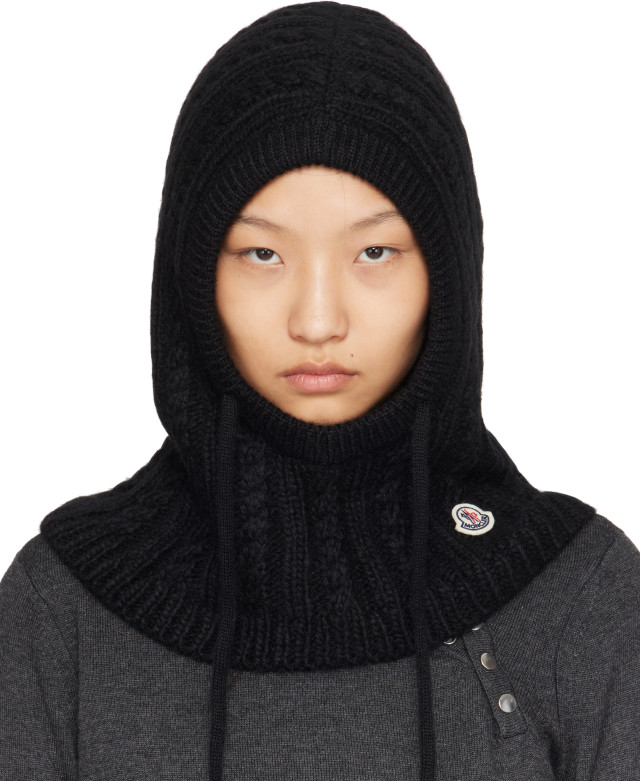 Moncler: Black Cable Knit Alpaca Blend Balaclava | SSENSE