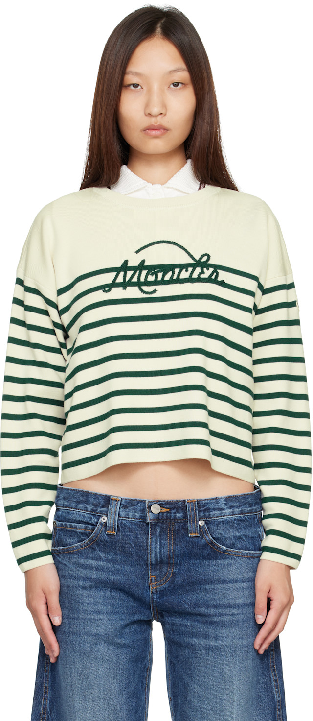Moncler: Off-White Striped Wool Sweater | SSENSE