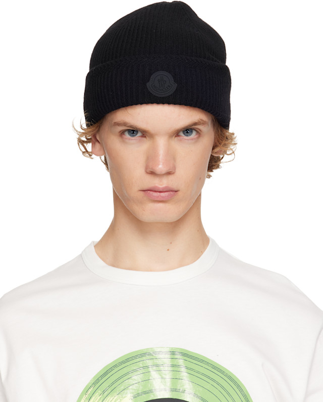 Moncler: ブラック カシミヤブレンド ロゴ ビーニー | SSENSE 日本
