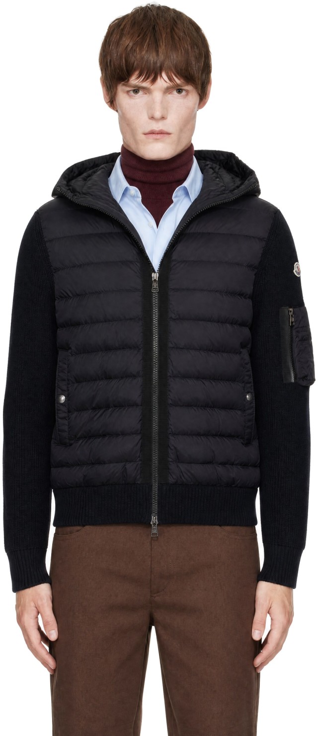 あ*す様 ⭕️MONCLER ブラック ジップアップジャケットS Moncler: ブラック パデッド ジップアップ ダウンジャケット | SSENSE 日本