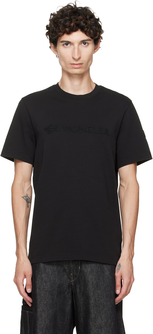 Moncler: Black Logo Cotton T-shirt | SSENSE
