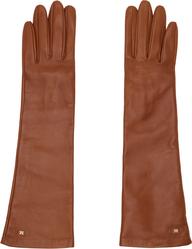 MaxMara ブラウンレザー ロンググローブ Max Mara: Brown Afidee Long Gloves | SSENSE