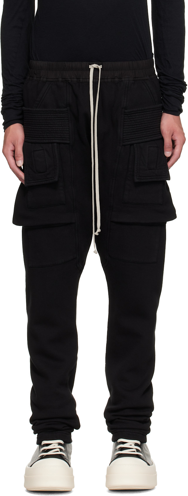 Rick Owens DRKSHDW: ブラック Tower Creatch ドローストリング カーゴ