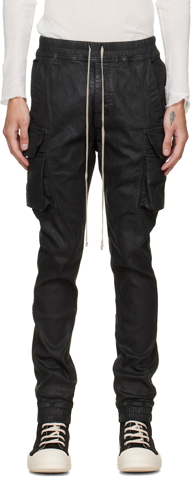 Rick Owens DRKSHDW: ブラック Tower Mastodon Cut デニム カーゴ
