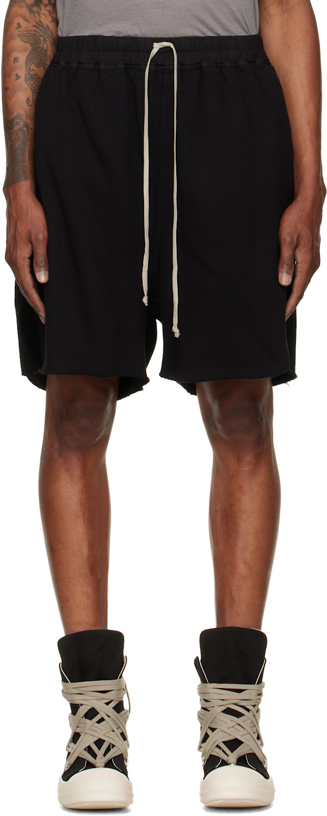 Rick Owens DRKSHDW: Black Tower Long Boxers Butt Zip Shorts | SSENSE