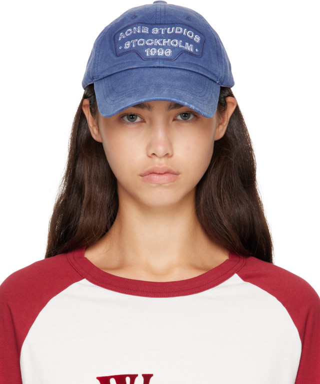 Acne Studios: ブルー Screenprint ベースボールキャップ | SSENSE 日本