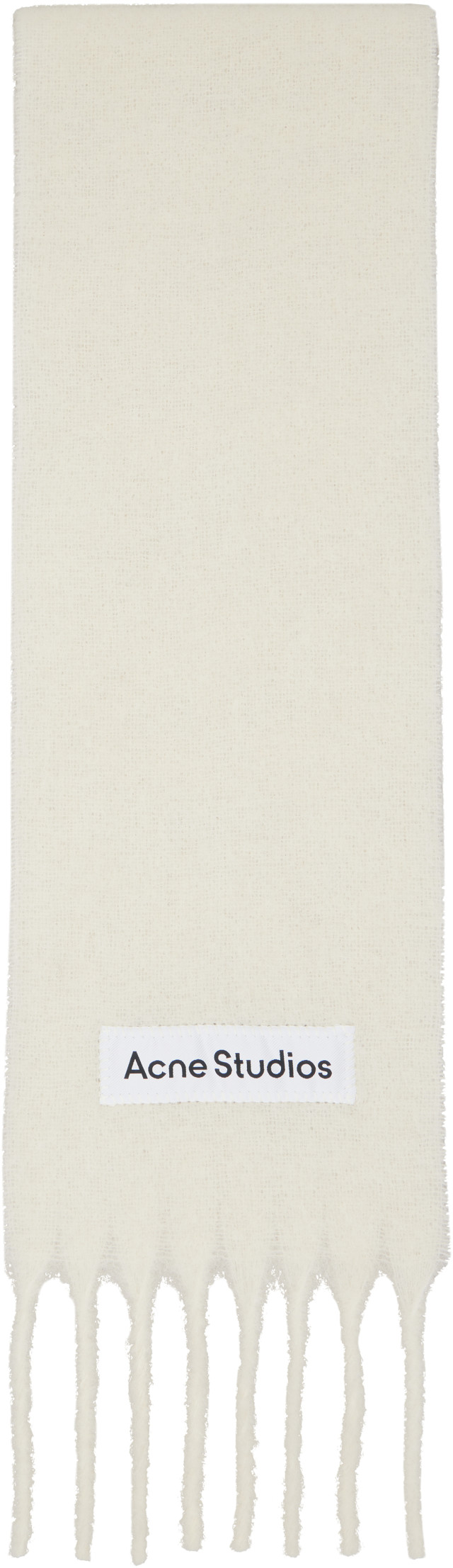 Acne Studios: Off-White Fringed Logo Scarf | SSENSE United Kingdom