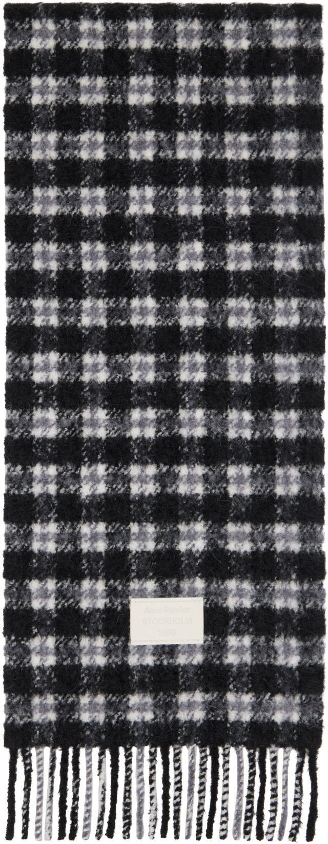 Acne Studios: Black & White Check Fringed Scarf | SSENSE