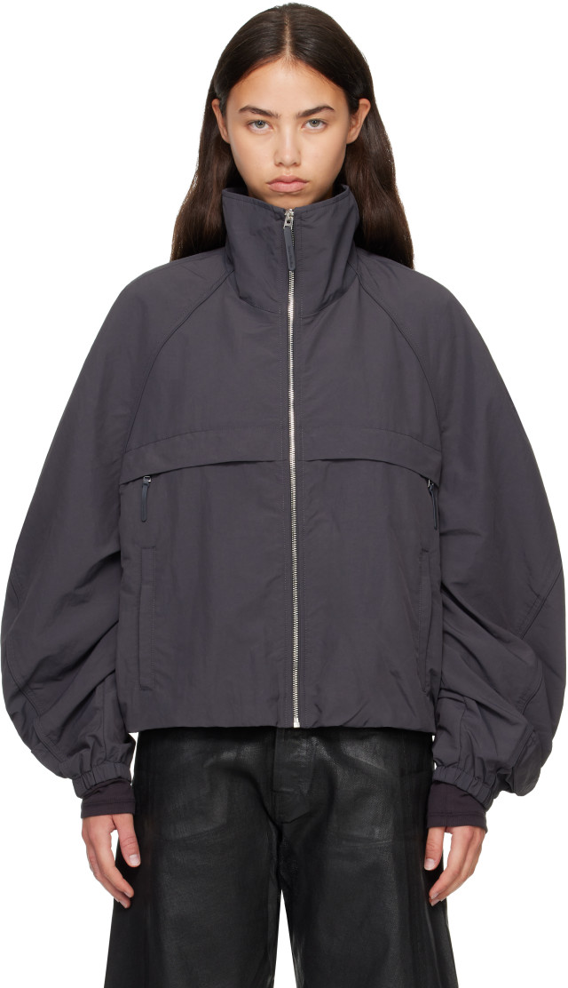 Acne Studios: グレー ナイロン ロゴ ジャケット | SSENSE 日本