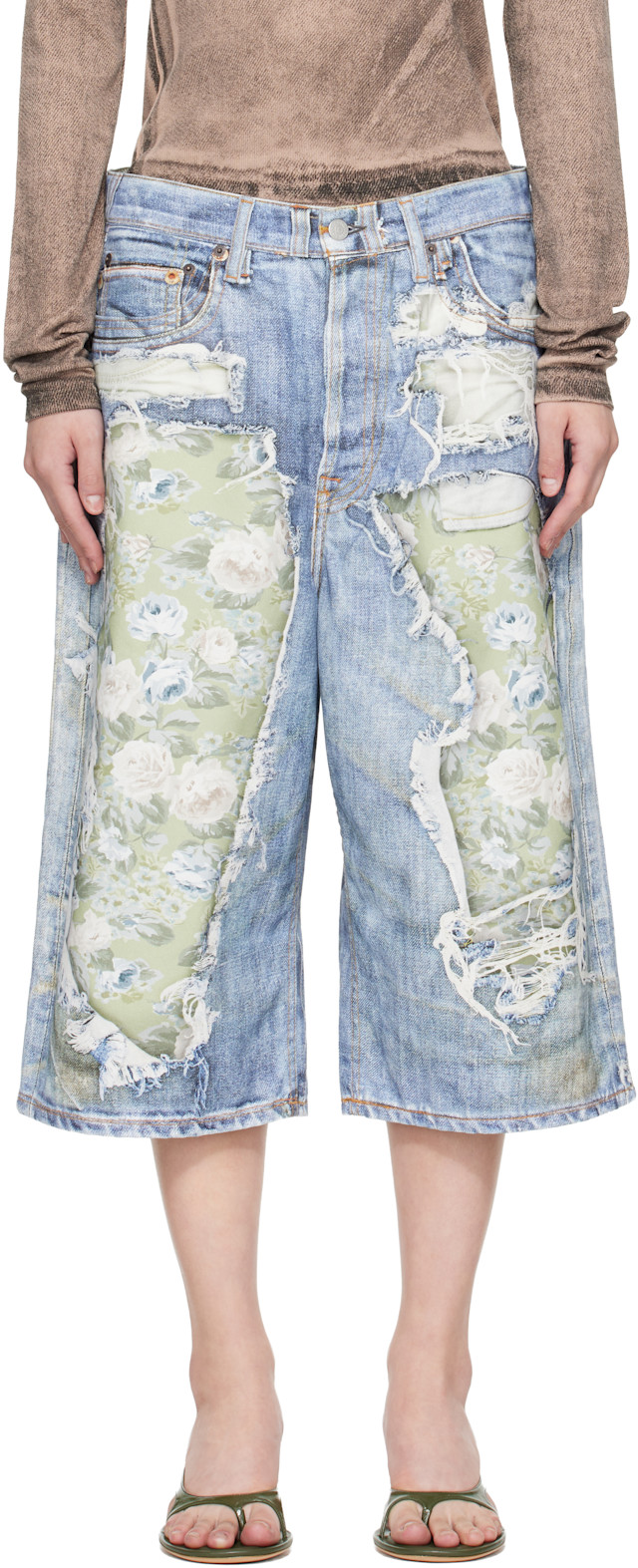 Acne Studios: ブルー Trompe-l'Oeil デニムショートパンツ | SSENSE 日本