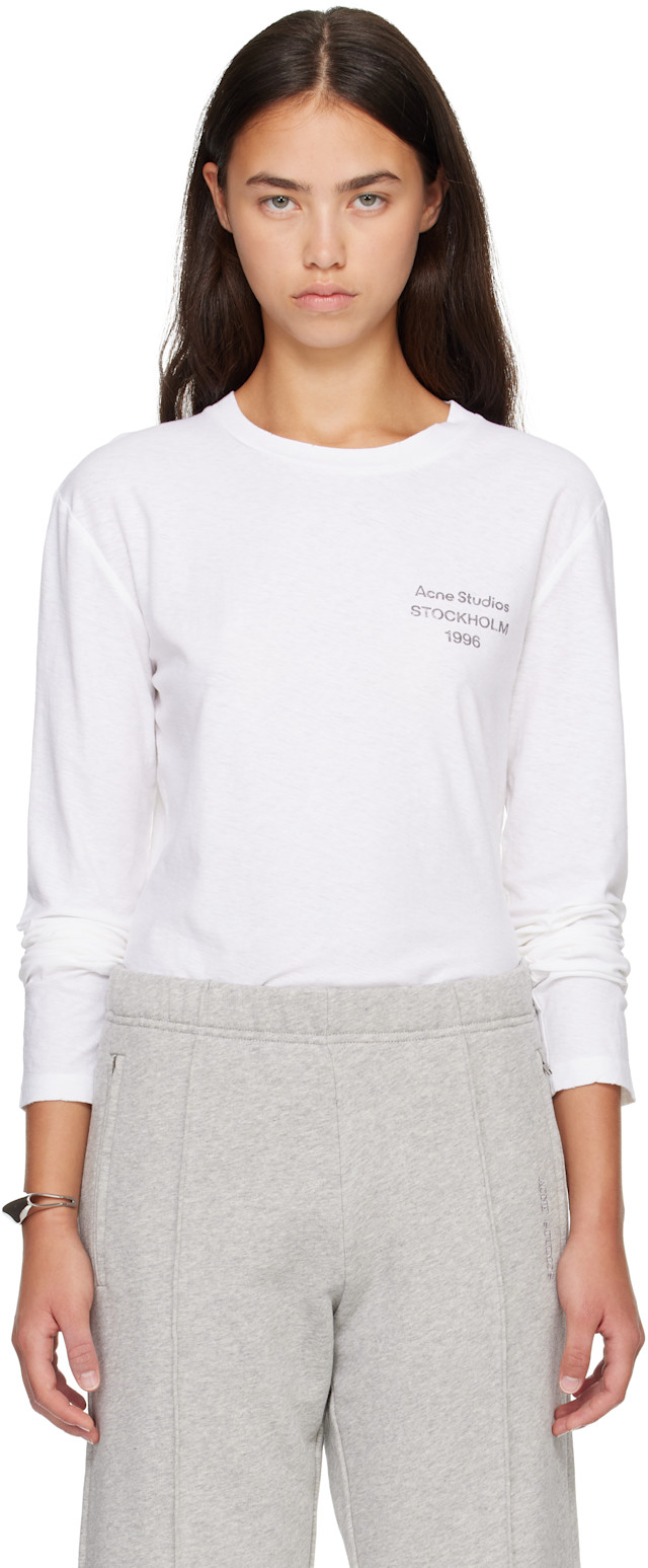 Acne Studios: ホワイト ディストレスロゴ 長袖Tシャツ | SSENSE 日本