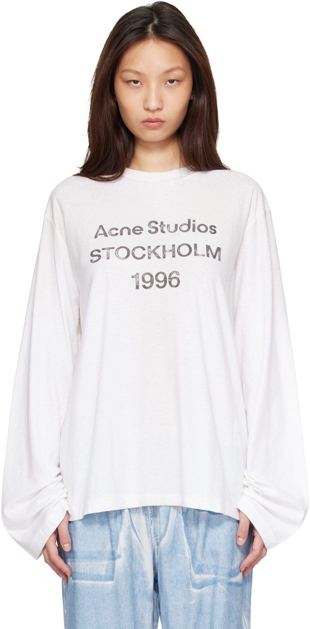 maruページ Acne Studios 1996 ロンT 白 美品 Acne Studios: Off-White Sprayed 1996 Logo T-shirt | SSENSE Austria