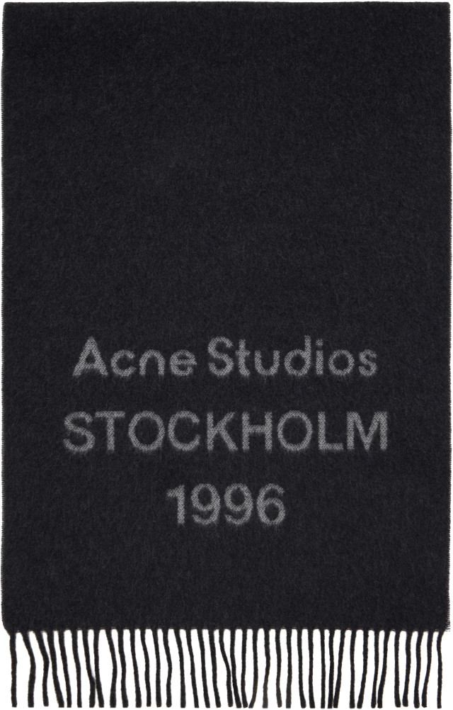 Acne Studios: ブラック Fringed Logo マフラー | SSENSE 日本