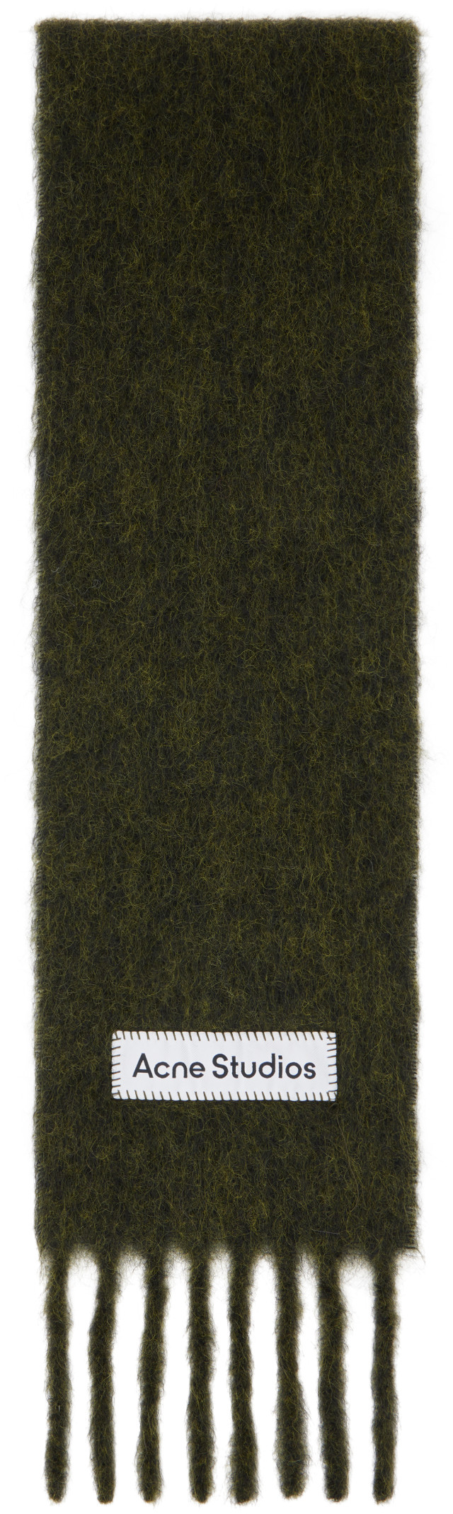 アクネ　Acne Studios マフラー　カーキ Acne Studios: カーキ Fringed Logo マフラー | SSENSE 日本