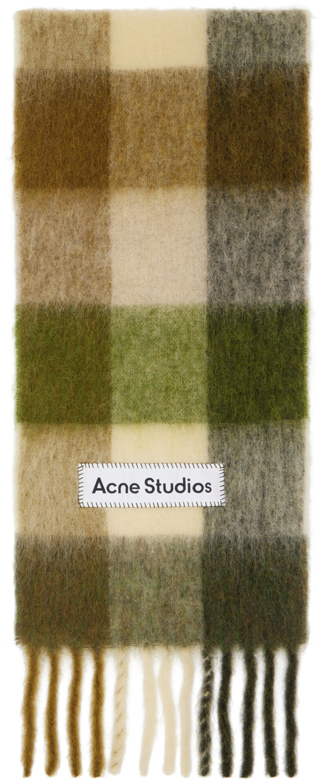 Acne Studios: グリーン Check Wool マフラー | SSENSE 日本