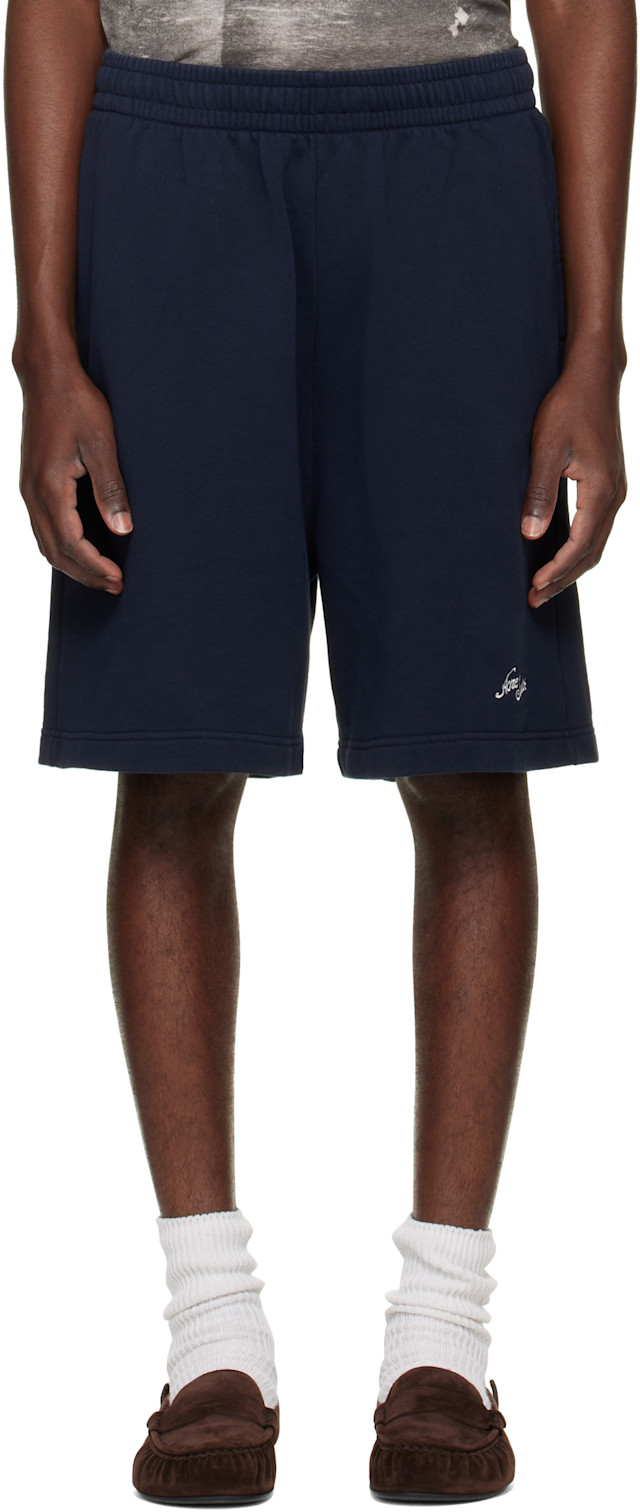 Acne Studios: Navy Embroidered Logo Shorts | SSENSE