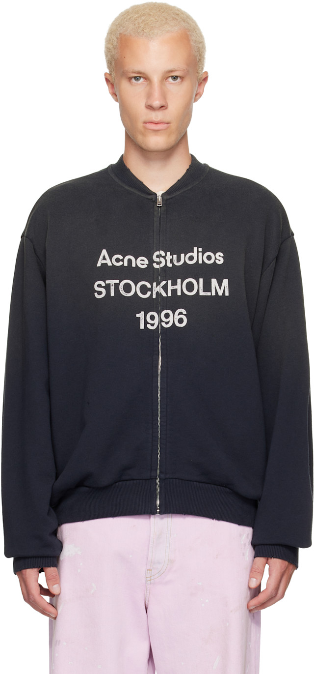 Acne Studios: Black Washed Zip-Up Cardigan | SSENSE
