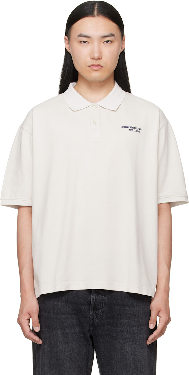 【即日発送】acne studios ポロシャツ 長袖 オフホワイト Acne Studios: オフホワイト Washed ロゴ ポロシャツ | SSENSE 日本