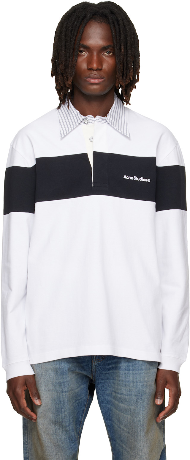 Acne Studios: ブラック＆ホワイト Striped ポロシャツ | SSENSE 日本