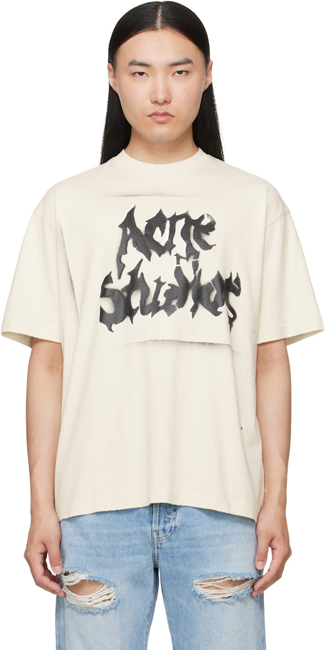 Acne Studios: オフホワイト Gothic ロゴ Tシャツ | SSENSE 日本