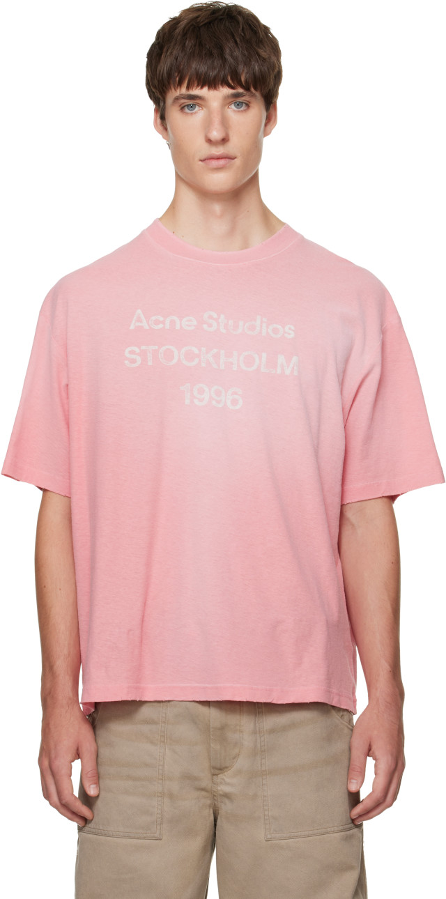 Acne Studios: ピンク Sprayed Logo Tシャツ | SSENSE 日本
