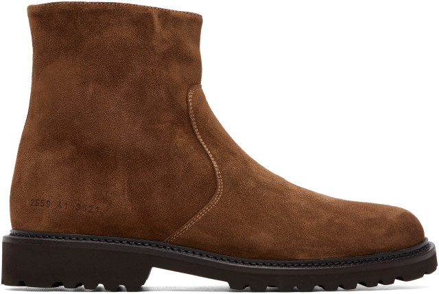 Common Projects: Brown Suede Piuma Zipper Boots | SSENSE