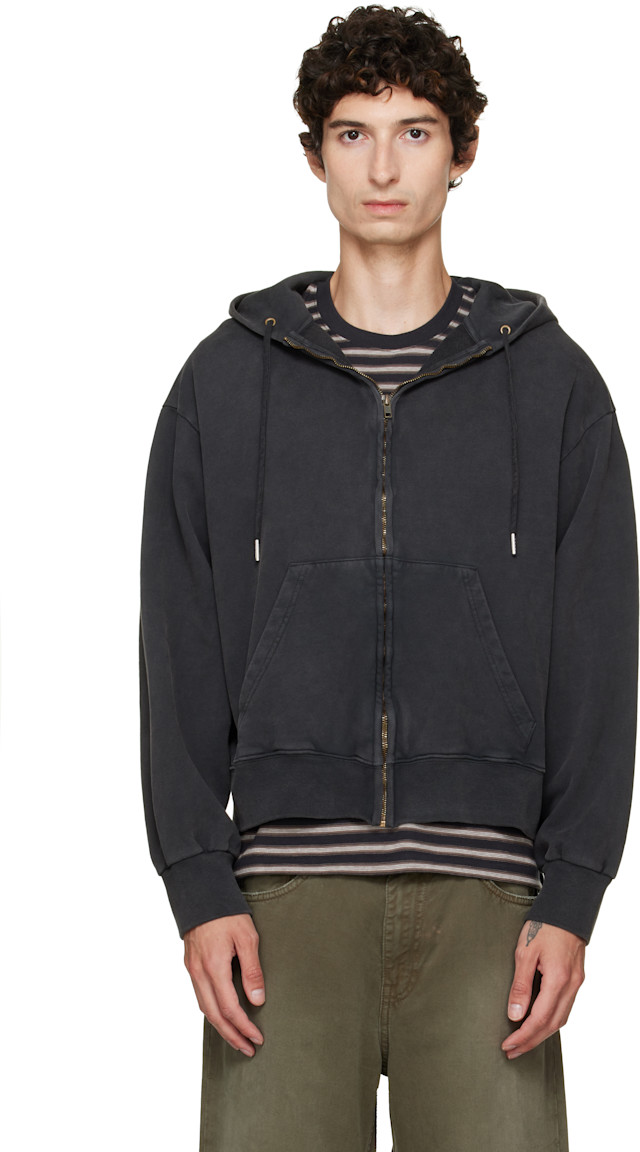 Stockholm (Surfboard) Club: Black Back Logo Zip Hoodie | SSENSE