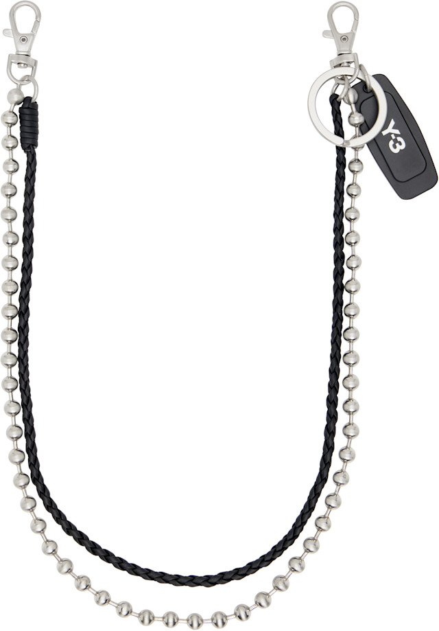 Y-3: Braided Leather & Ball Chain Keychain | SSENSE