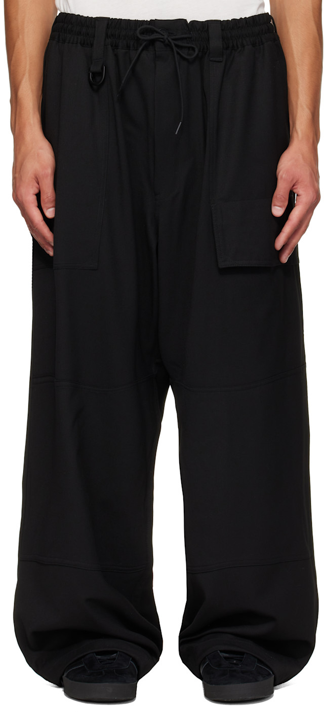 Y-3: Black Wool Wide Cargo Pants | SSENSE Canada