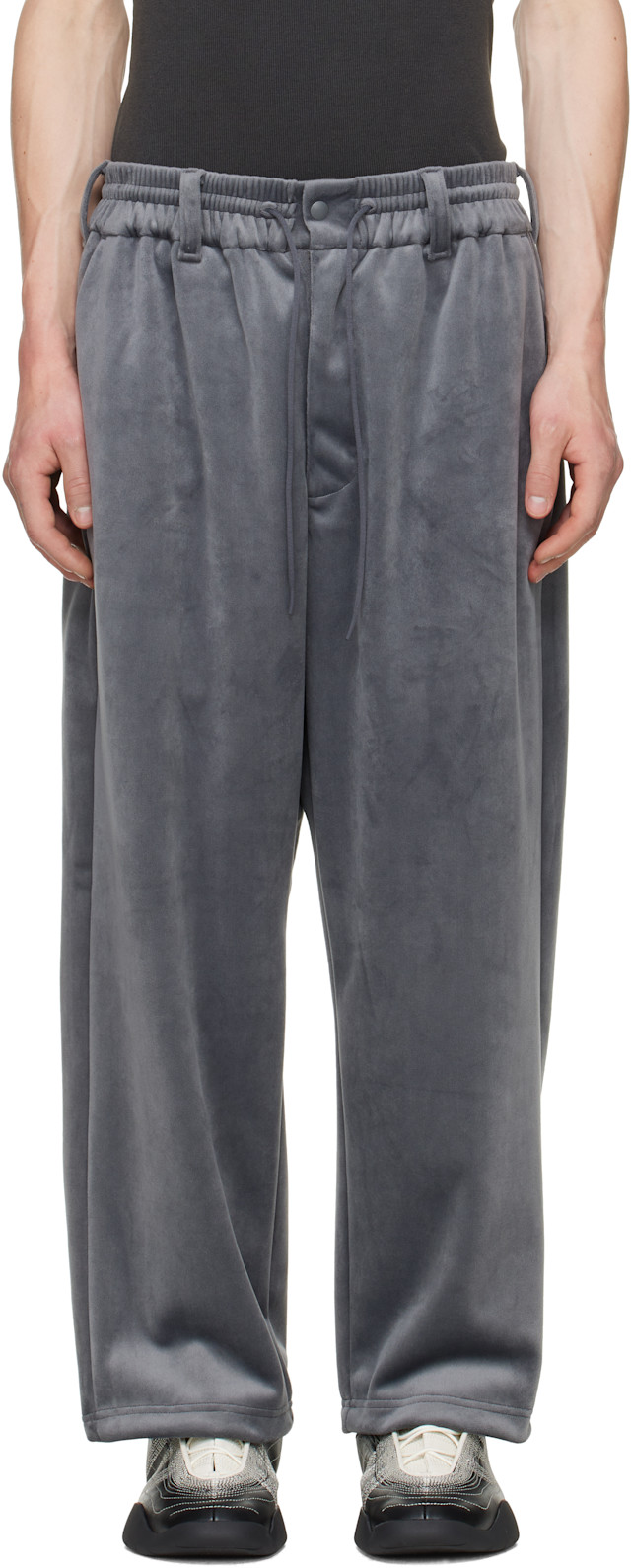 Y-3: Gray Velvet Corduroy Track Pants | SSENSE