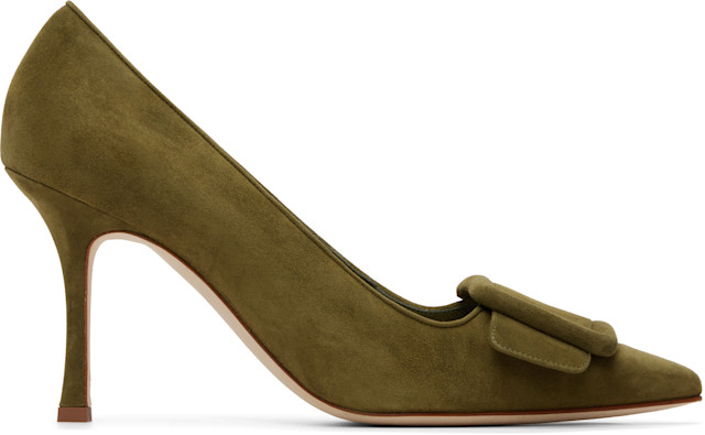 Manolo Blahnik: Khaki Maysalepump 90 Heels | SSENSE