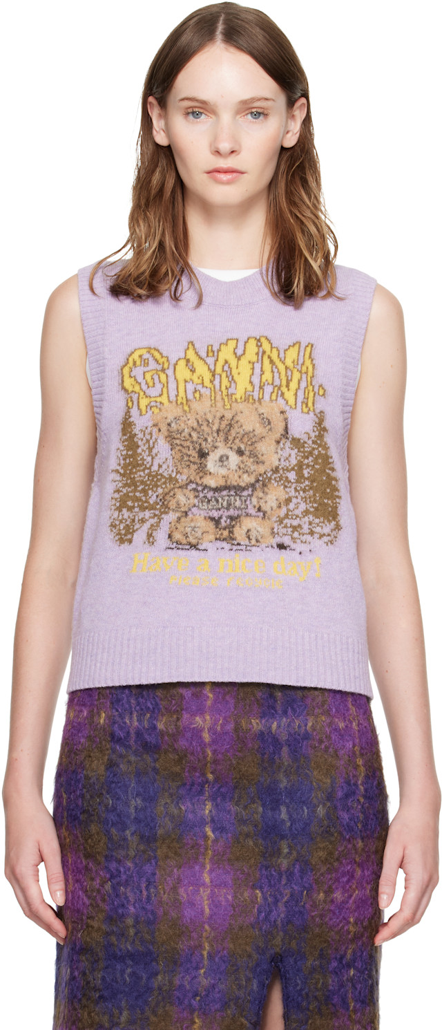 GANNI: Purple Forest Teddy Sweater Vest | SSENSE