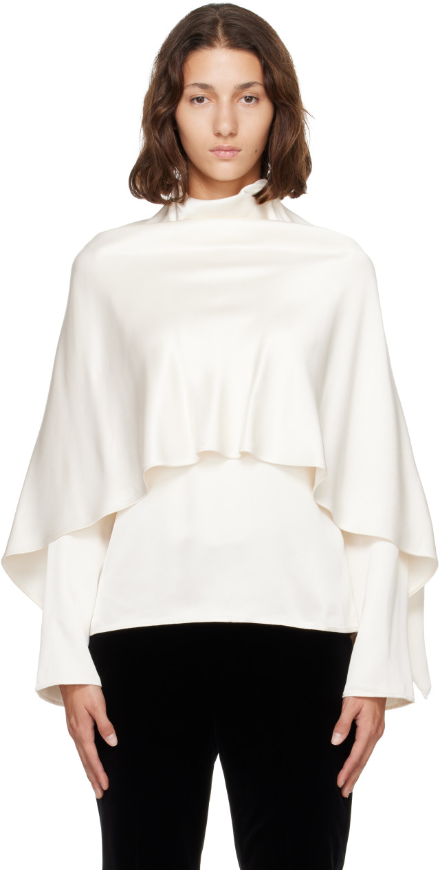 Róhe: Off-White Satin Cape Blouse | SSENSE